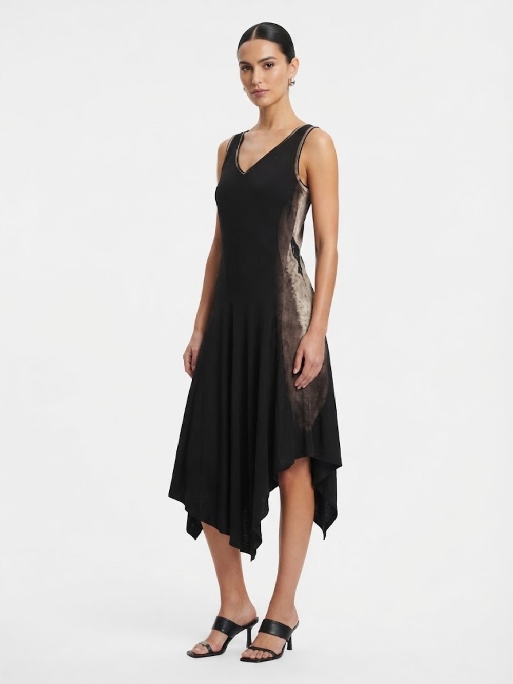 Isabel De Pedro Black Asymmetrical Dress with textured side stripe Size US 8